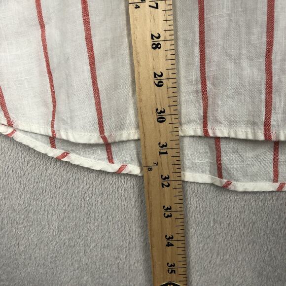 C&C CALIFORNIA 100% Linen Tunic Sz M White Red Stripe 1/2 Button Roll Tab Sleeve - Picture 6 of 13